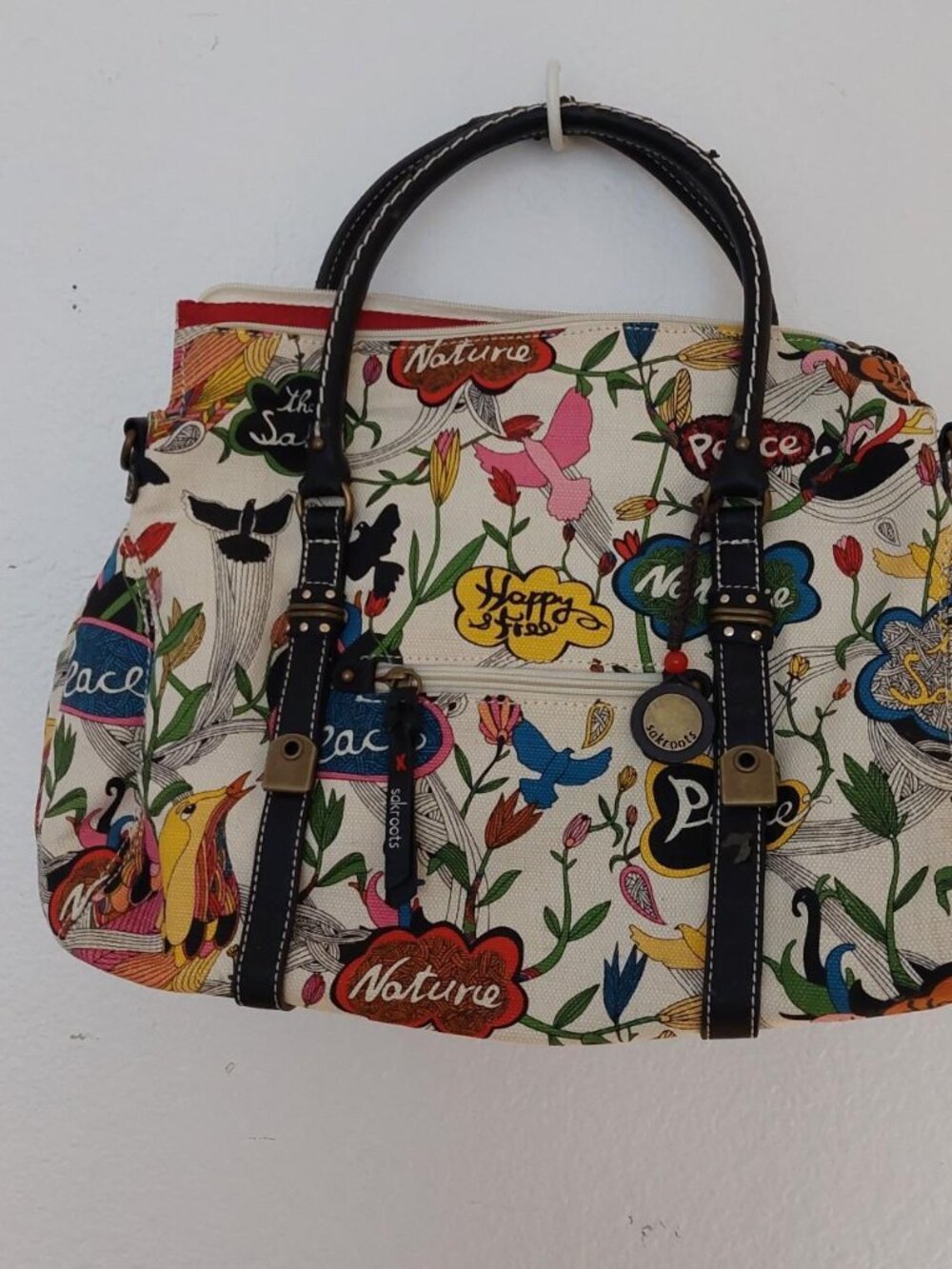 RARE SAKROOTS Peace and nature print handbag with adjustable strap #boho #floral